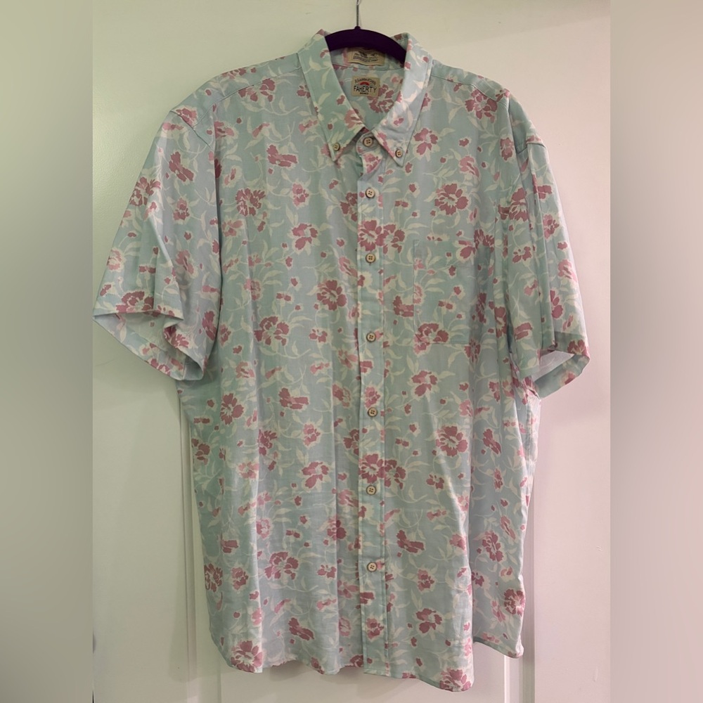 Faherty Light Blue Button-Down With Pink Floral P… - image 2